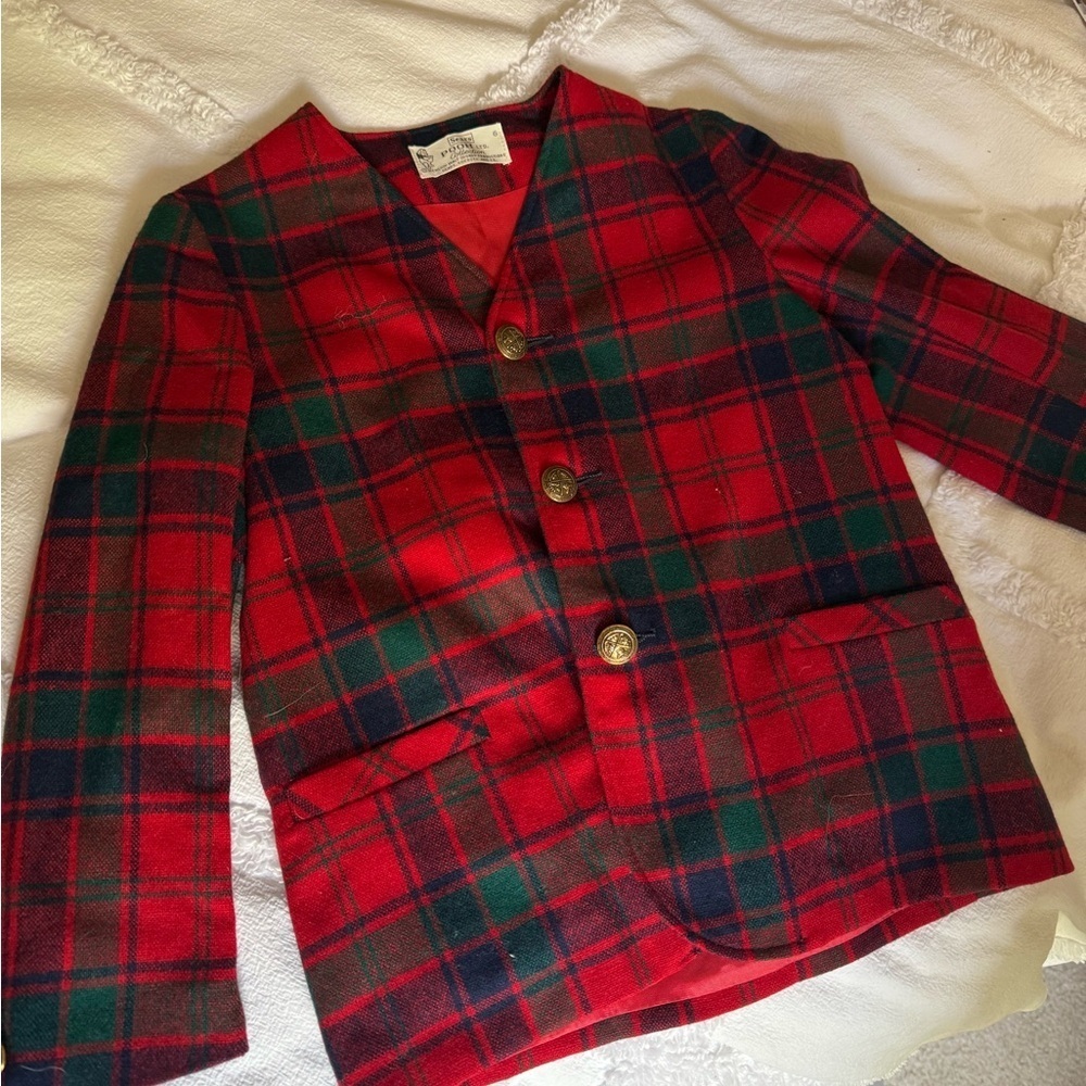 Sears Vintage Pooh Limited Edition Red and Green Blazer Classic Plaid Wool-Blend
